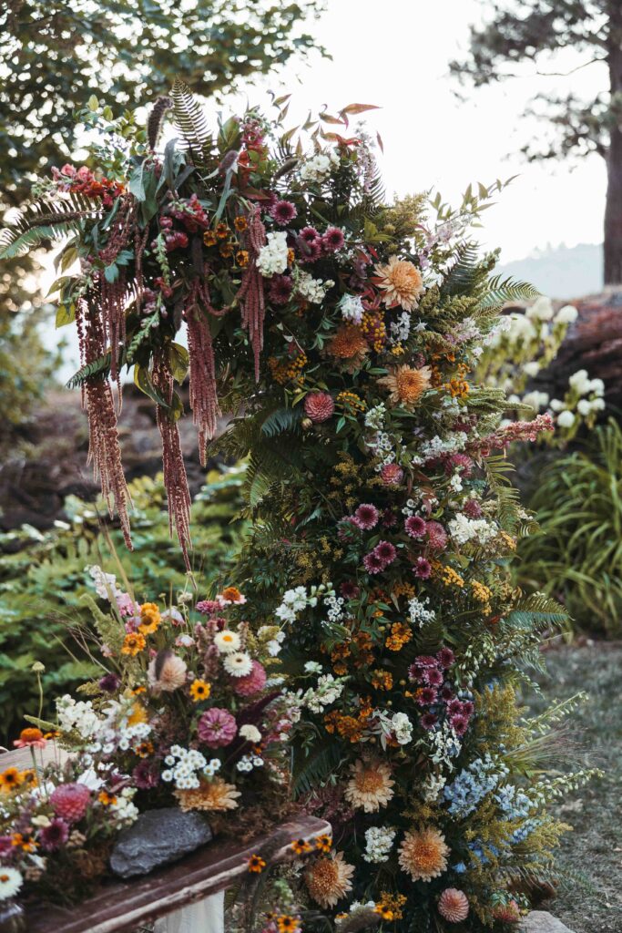 Close up detail shot of the wildflower arch at sunset in the columbia river gorge