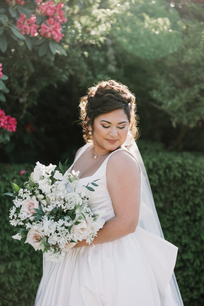 Soft natural light portraits at a Pacific Northwest wedding venue