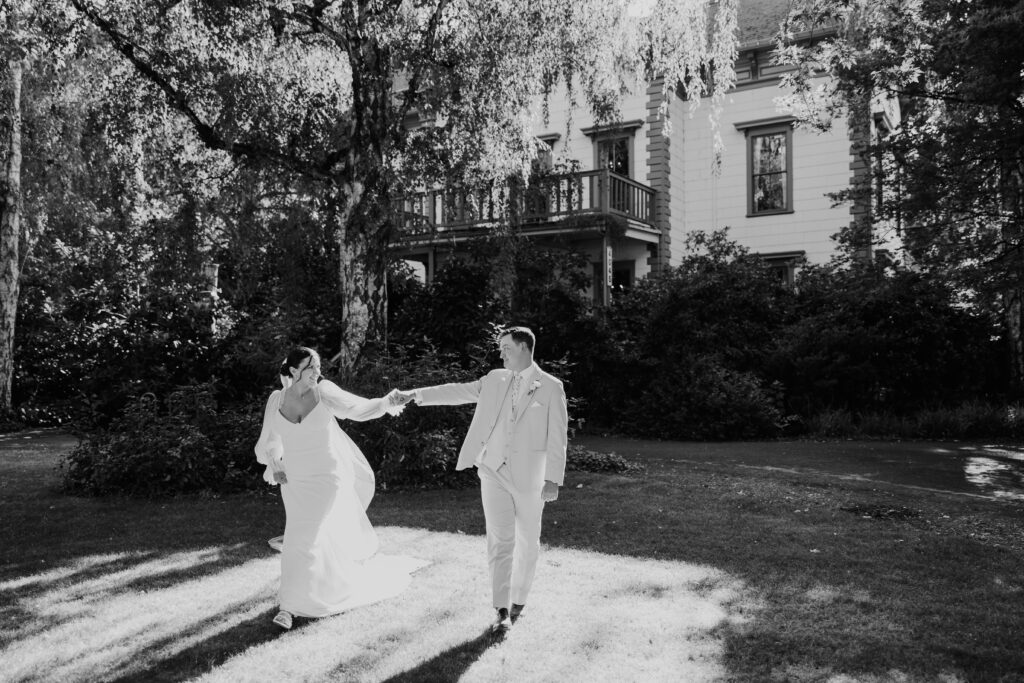 Romantic sunset photo of bride and groom at McMenamins Cornelius Pass Roadhouse wedding
