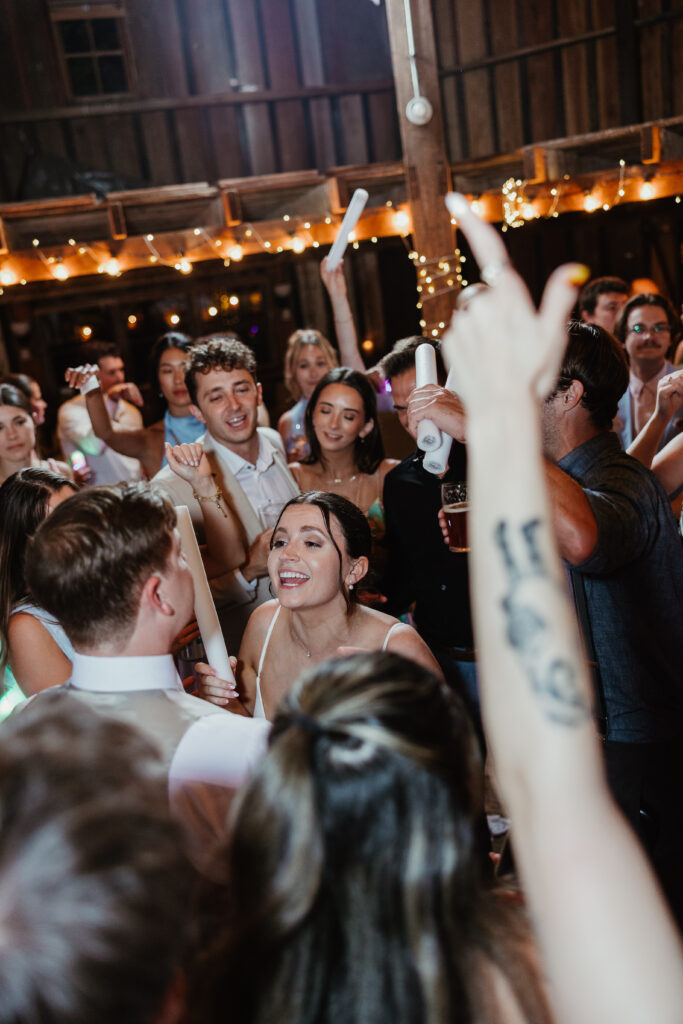 Guests dancing at McMenamins Cornelius Pass Roadhouse wedding reception