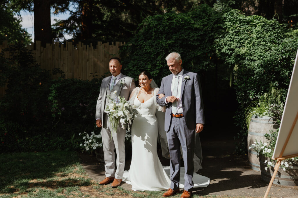 Bride walking down the aisle at McMenamins Cornelius Pass Roadhouse wedding