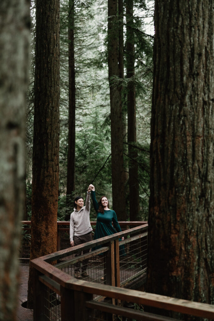 Portland OR engagement photos in the rain with soft natural light