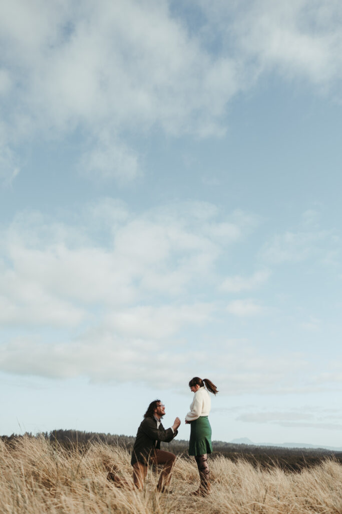 Engagement portrait at the Peter Iredale shipwreck Astoria Oregon at golden hour