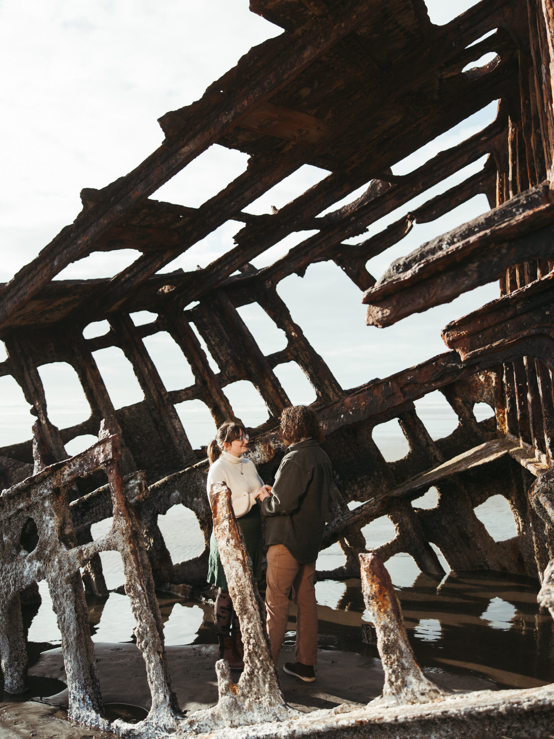 Romantic engagement session on the Oregon Coast at the Wreck of the Peter Iredale near Astoria