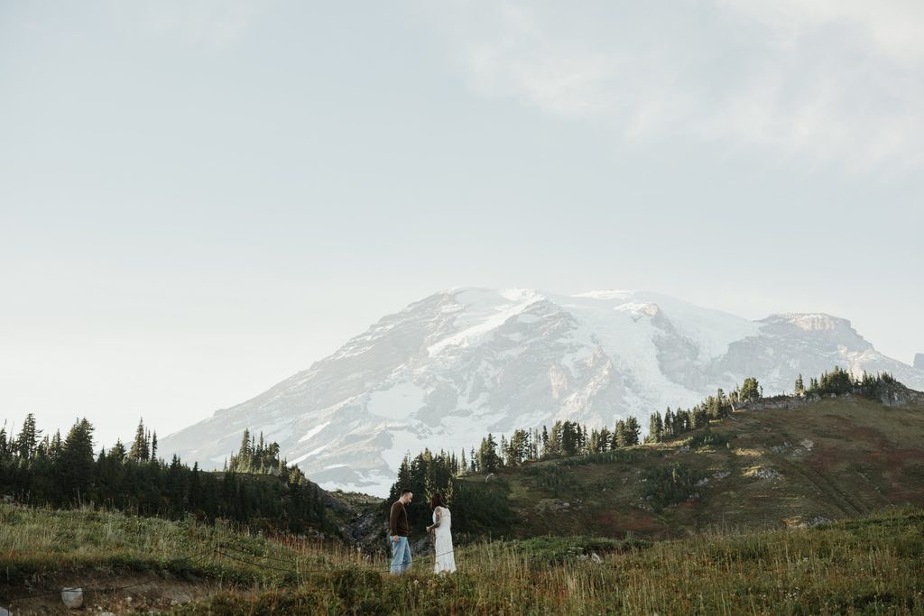 Wide shot under the mountain